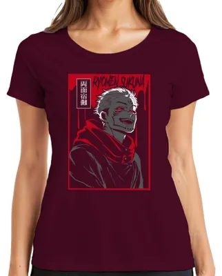 Imagen del producto de Camiseta para mujer con diseño de Ryomen Sukuna de Jujutsu Kaisen, estilo anime, color , con detalles rojos, talla S
