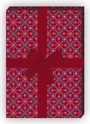 Produktbild von Kaleidoskop Geschenkpapier Set mit grafischem Muster, rot - G8461, 32 x 48cm