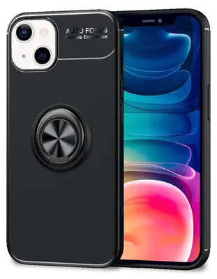 Produktbild von NALIA Schwarze Handy Hülle für iPhone 13, 360° Ring Case Bumper Kickstand Cover Schwarz