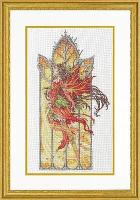 Imagen del producto de Dimensiones del kit de bordado "Gold Collection, Hada otoñal danzante": patrón de conteo, 25,4 x 43,1 cm