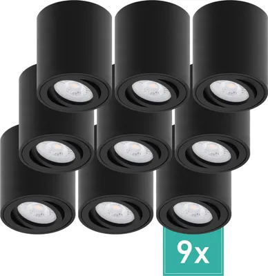 Produktbild von 9er Set Oktaplex Aufbaustrahler Alu schwenkbar inkl. LED Modul 4000K neutralweiß - Aufbauspot schwarz