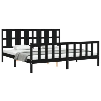 Produktbild von vidaXL Massivholzbett mit Kopfteil Schwarz 200x200 cm