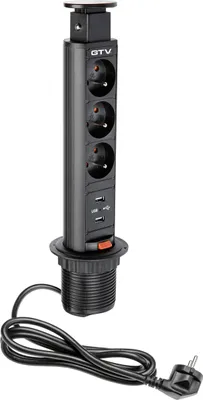 Imagen del producto de Tira de enchufes extensible para escritorio, 60 mm, 3 tomas de corriente tipo europeo, 2 puertos USB 2.1 A, 5 V ()