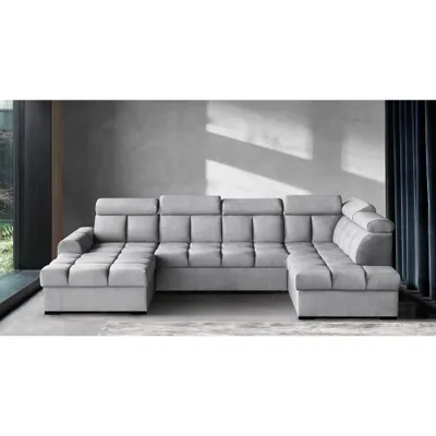 Produktbild von Gomez Polstersofa mit Schlaffunktion Bettkasten verstellbaren Kopfstützen Rundumbezug, Ecksofa Gomez U, Eckseite: Rechts, Stoff: Bluvel 3