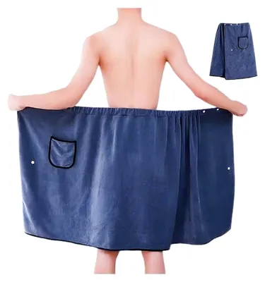 Produktbild von Saunakilt für Herren 70x140 cm - Saunahandtuch mit Druckknöpfen und Tasche - Verstellbarer Saunarock aus Baumwolle - Elastischer Saunakilt für Herren - Handtuchkleid für Strand, Pool, Sauna und Spa