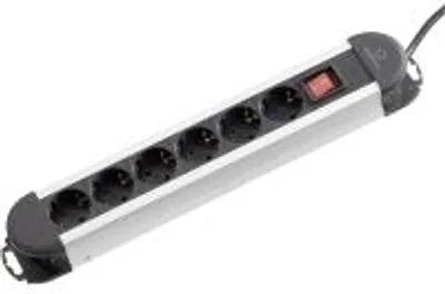 Produktbild von Renkforce 614A-CMB Steckdosenleiste mit Schalter 6fach Schwarz, Silber Schutzkontakt 1 St.