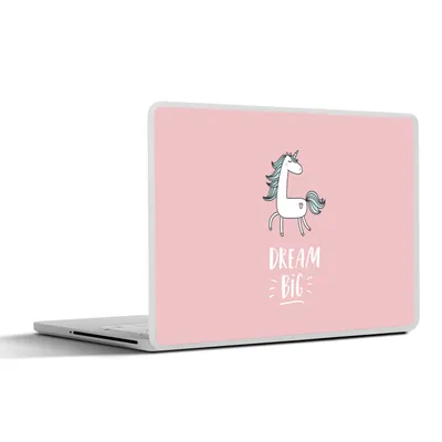 Produktbild von MuchoWow® Laptop Aufkleber Sticker Cover Einhorn - Kinder - Zitate - Große Träume - Mädchen - Rosa 32.5x23.5 cm - Sticker für Laptop - Selbstklebend
