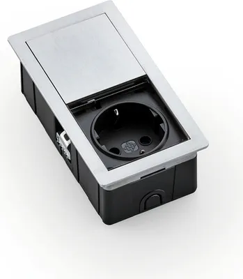 Produktbild von PLAZA 1 Steckdosenelement Edelstahl gebürstet - Schuko 1-fach mit Schiebedeckel / Steckdosen