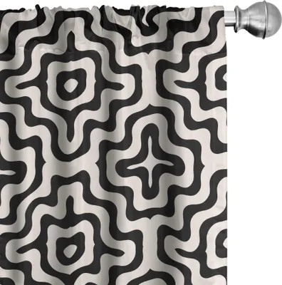 Immagine prodotto di ABAKUHAUS geometria astratta Tende, tende, strisce geometriche curve linee ondulate motivi bicolori, 2 pezzi 75 x 175 cm, grigio antracite champagne