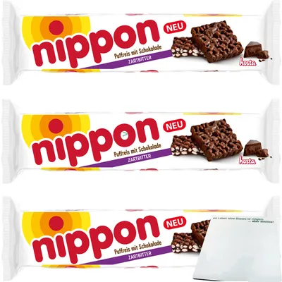 Produktbild von Nippon Häppchen Puffreis mit Zartbitterschokolade 3er Pack (3x200g Packung) + usy Block