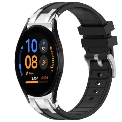 Produktbild von Für Samsung Galaxy Watch FE 40mm Silikon Schnellverschluss silberner Schnalle Ersatz Arm Band Schwarz