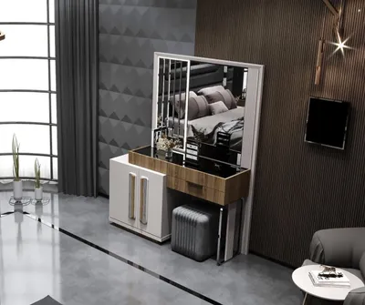 Obrázok produktu pre Elegantný toaletný stolík so zrkadlom a drevenými detailmi do spálne