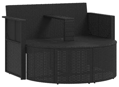 Immagine prodotto di Lettino da giardino con ombrellone in poly rattan nero