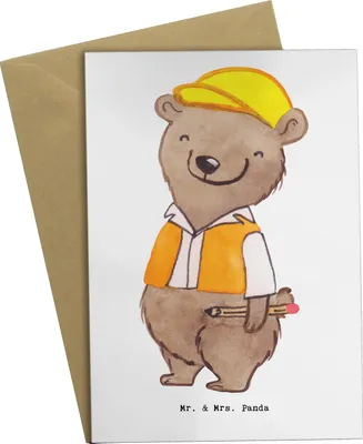 Produktbild von Mr. & Mrs. Panda Grußkarte Bauingenieur Herz - Weiß - Geschenk, Baustelle, Grußkarten, Bauarbeiter, osterkarte, Orange Weste, Helm, weihnachtskarten, Studium