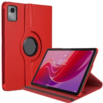 Image de Coque pour Lenovo Tab M11 2024, Protection Antichoc avec Support Rotatif Effet Cuir Rouge