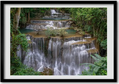 Produktbild von Bild - Bilder - Bilderrahmen - 70 cm x 50 cm - MDF-Rahmen, Wandkunst Wasserfall im Wald