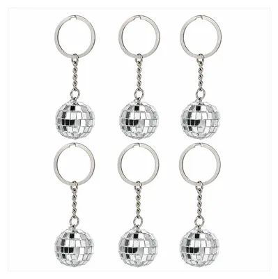 Productafbeelding van Disco-sleutelhanger - 6 stuks mini-spiegelbolletjes - decoratie en accessoire - zilver, diameter 2,3 cm