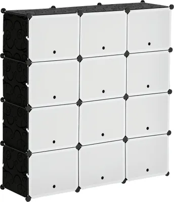 Obrázek produktu pro Modulární šatní skříň - Šatní skříň - 12 kostek - Botník - 125 x 32 x 125 cm - PP plast a ocel - Snadná montáž - Bílá barva