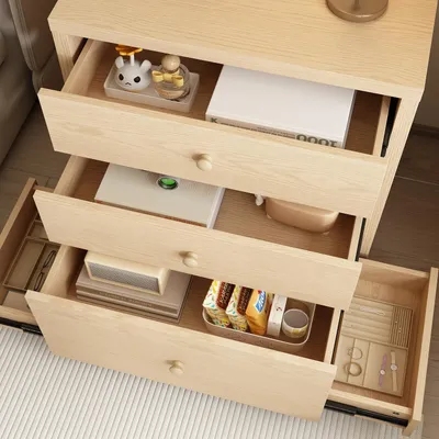 Produktbild von Nachttisch mit 3 Schubladen und Geheimfach, Sideboard mit Versteckten Geheimfächern, Intelligentes Stauraum-Konzept, Beige, MDF, 60 x 40 x 63 cm