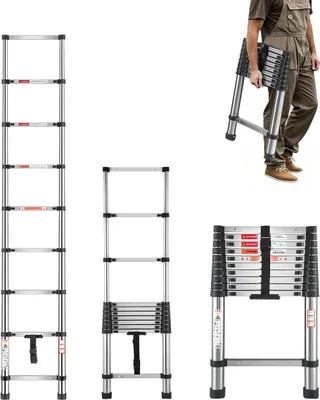 Obrázok produktu pre Teleskopický rebrík z nehrdzavejúcej ocele s predĺžením 8,5 ft Prenosné rebríky