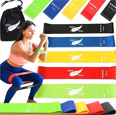 Produktbild von Fitnessbänder 5er Set Multi-Widerstandsgummis 3kg bis 20kg | Widerstandsbänder, Gymnastikband, Gummiband, Theraband | Terrabänder Aufbewahrungstasche
