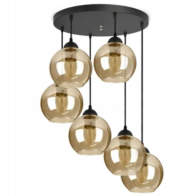 Zdjęcie produktu dla LUXOLAR Led lampa wisząca 6 płomieni, lampa sufitowa czarna E27 60W - lampa wisząca do salonu, kuchni - kolor miodowy szkło
