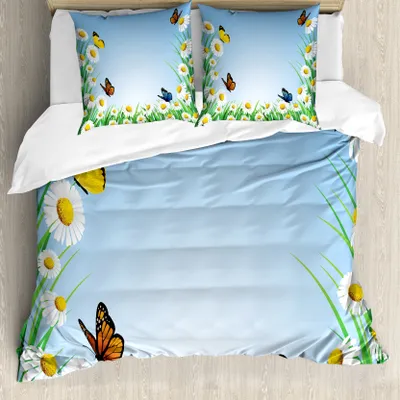 Produktbild von ABAKUHAUS Schmetterling Bettbezug, Daisy mit Schmetterlingen, Milbensicher Allergiker geeignet mit Kissenbezügen, 200 cm x 200 cm - 80 x 80 cm, Mehrfarbig