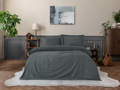 Produktbild von L'Essentiel Linge de Maison, Elegant - Anthracite, Satin-Bettbezug-Set für Einzelbetten (DE), Anthrazit, 100 % Baumwollsatin, 135 x 135 cm