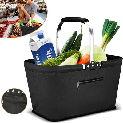 Produktbild von Faltbarer Einkaufskorb 30L, Klappbarer Tragekorb mit Aluminiumgestänge und Tragegriffen, Einkaufstasche für Einkaufen, Picknick, Camping und Reisen