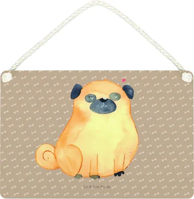 Produktbild von Mr. & Mrs. Panda Holzschild Mops DIN A4 - Hundeglück - Geschenk, wandtafel, holzbild, Hund, Deko Wandbild, hängeschild, Hundeliebe, Knuffig, Sprüche, Liebe, Wandschild
