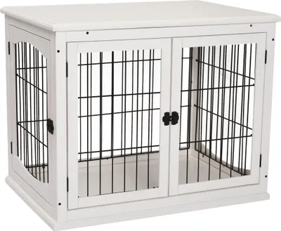 Produktbild von Transportbox für Hunde, 58,5 × 81 × 66 cm, Türen aus MDF-Holz und Eisen, Weiß