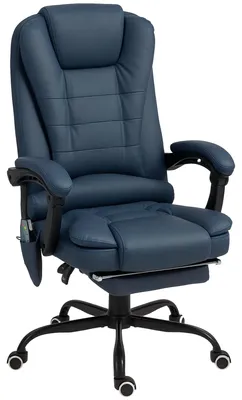 Produktbild von Massage-Bürostuhl, 7 Vibrationspunkte, verstellbare Fußstütze & Lehne, bis 120 kg, Lederoptik, Blau
