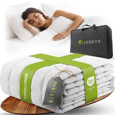 Produktbild von Juskys Gewichtsdecke 135x200 – weiß, schwere Therapiedecke gegen Unruhe – 9 kg