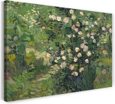 Produktbild von Leinwandbild (100x70cm): Vincent van Gogh - Rosen, echter Holz-Keilrahmen inkl. Aufhänger, handgefertigt in Deutschland
