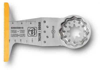 Immagine prodotto di Lama bimetallica Fein E-Cut con rivestimento TiN, lunghezza 50 mm, larghezza 65 mm, confezione da 3 | 63502228420