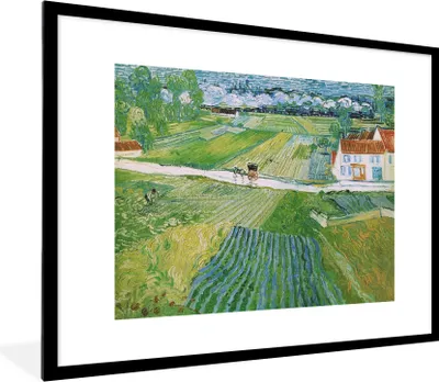 Produktbild von MuchoWow® MuchoWow® Gerahmtes Poster Landschaft mit Kutsche und Zug - Vincent van Gogh 80x60 cm - Poster mit zchwarzem Bilderrahmen - Schlafzimmer-Dekorationen - Fotoposter
