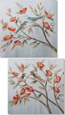 Produktbild von 2er Set Wandbilder auf Leinwand Vogel mit Blumen 60x60cm Formano WA