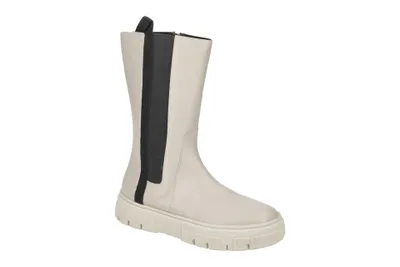 A single gray boot with a black elastic side panel and a thick white sole, presented against a white background.