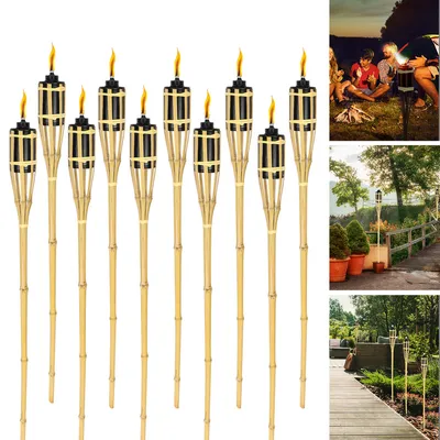 Produktbild von Fiqops Gartenfackeln Set 40x Lampen Fackeloel Docht 90cm Bambus Ölfackeln für draußen Lampenöl für fackeln Flammen Feuer Party Deko