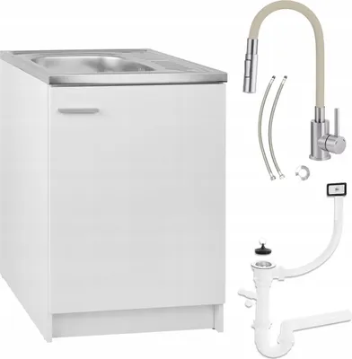 Obrázek produktu pro Bílá kuchyňská linka 60x60 Dřezová baterie Deante Béžová Flexibilní sifon 2v1
