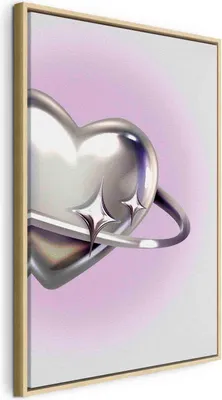Produktbild von Italienischer Leinwand Leinwandbild - Cosmic Heart - Silver Heart with a Ring on a Purple Background 80x120 cm Abstrakt a-C-10143-b-a