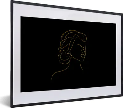 Produktbild von MuchoWow® Gerahmtes Poster Frau - Schwarz - Gold - Strichzeichnung 40x30 cm - Poster mit Schwarzem Bilderrahmen Wandposter Rahmen Foto Bilder - Bilderrahmen - Poster im Rahmen
