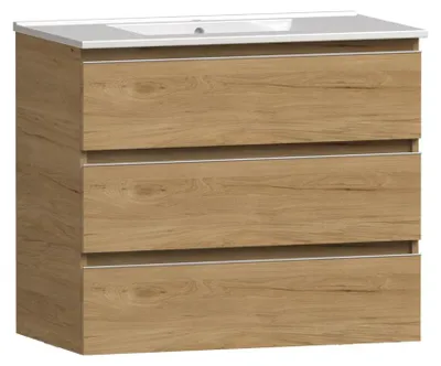 Produktbild von Waschtisch mit unterschrank MITO - Braun - 80 cm - 3 Schubladen - hängend Badmöbel Badezimmer Badezimmermöbel