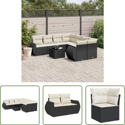 Produktbild von The Living Store 9-tlg. Garten-Sofagarnitur mit Kissen Schwarz Poly Rattan
