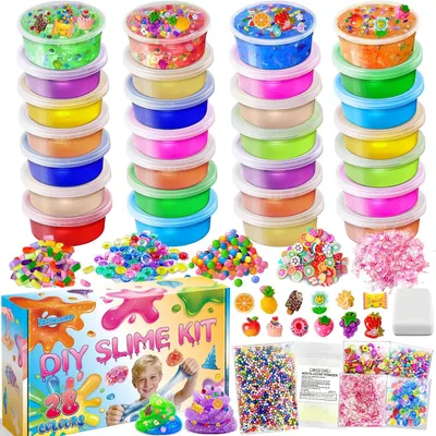 Produktbild von DIY-Sets zum Selbermachen von Schleim, 28 Farben für Mädchen – Kristallklarer Schleim