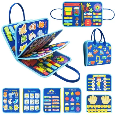 Produktbild von Lernspielzeug Filz Busy Board für Kinder, Motorikbrett, multifunktional, Reise-Spielzeug, Blaues Auto