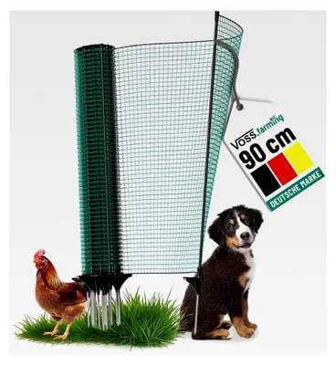 Produktbild von Begrenzungszaun Classic ohne Strom, 15m, 90cm, 9 Pfähle, 1 Spitze, grün, Kleintiernetz, mobiler Zaun