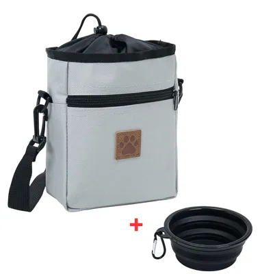 Produktbild von Leoberg Leckerli-Tasche mit Reisenapf - Futterbeutel Hund Leckerlibeutel mit Napf in Grau-903110