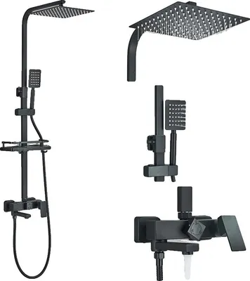 Obrázek produktu pro Sprchová armatura, výškově nastavitelná, jednopákové ovládání, třícestná černá 10", třícestná černá 10