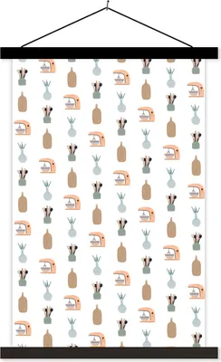 Produktbild von MuchoWow® Textilposter Küche - Muster - Pastell 60x90 cm mit schwarzem Rahmen - Poster Wohnzimmer